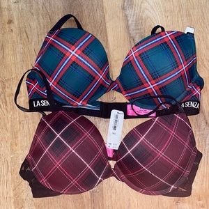 NWT 36C plaid La Senza bras